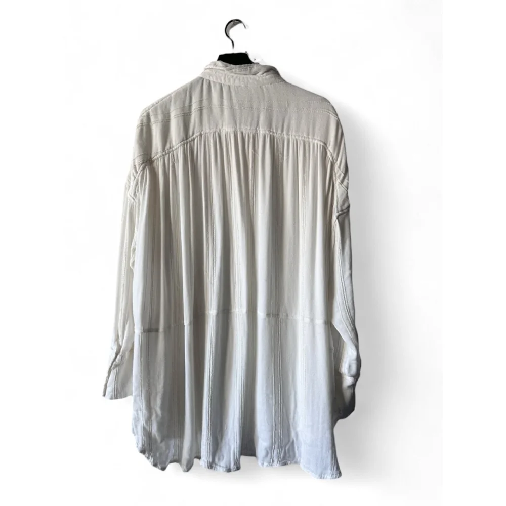 Free People Button-Down Cozy Nights Gauzy Oversized Shirt - Large